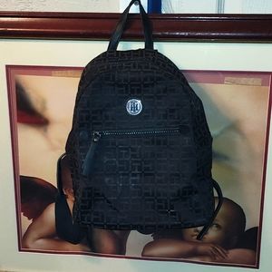 Tommy Hilfiger black canvas w/ leather trim & silver hardware